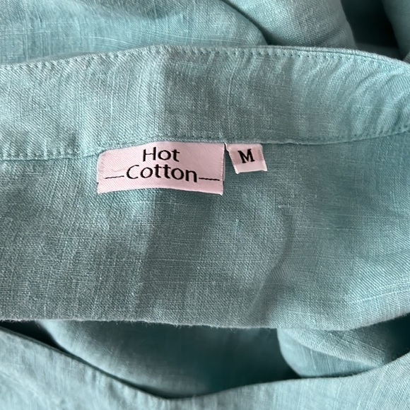 Hot Cotton l 100% Linen 3/4 Sleeve Teal Top - Picture 3 of 4